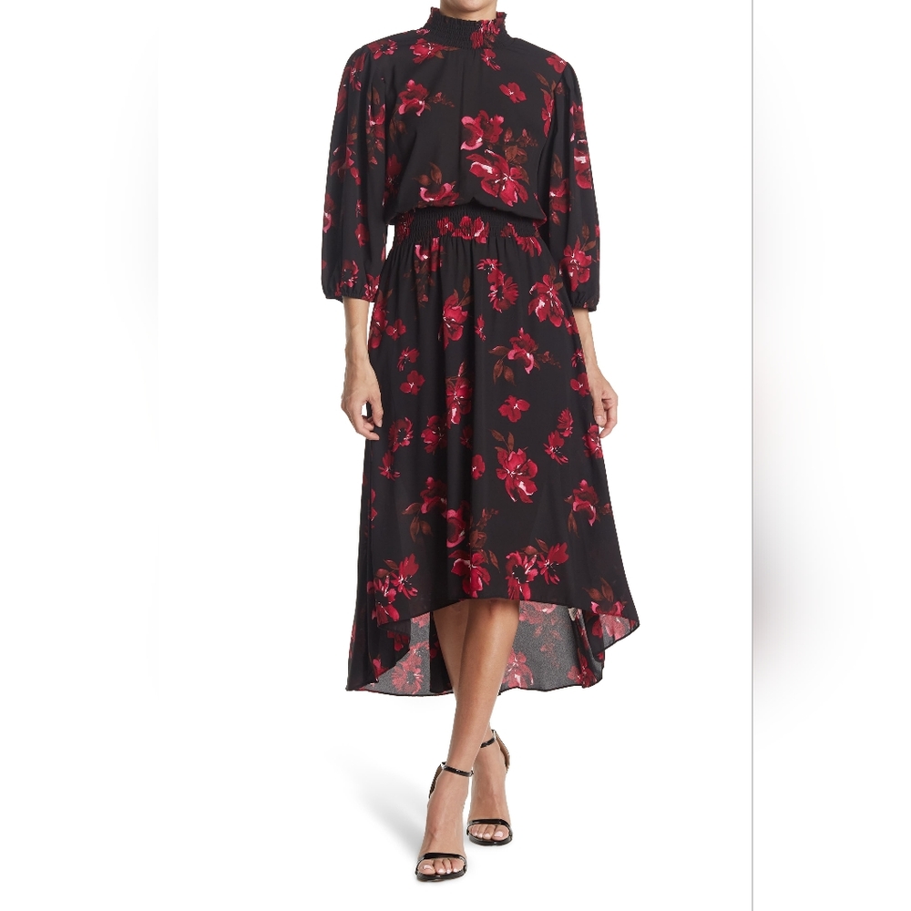 NANETTE LEPORE Stevie Floral Printed Quarter Puff Sleeve Midi Dress